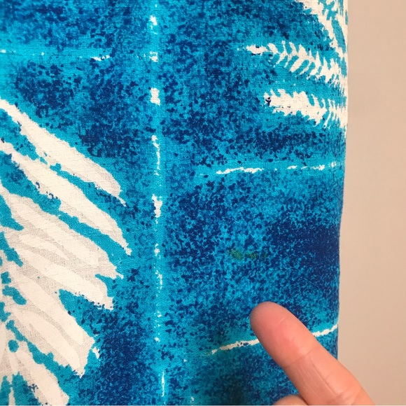 Vintage  maxi dress women’s medium palm fronds barkcloth blue - Picture 10 of 11